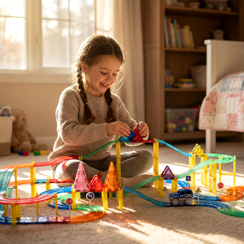 Tren Eléctrico con Raíles Magnéticos | Luces y Sonido | Juguete Niños